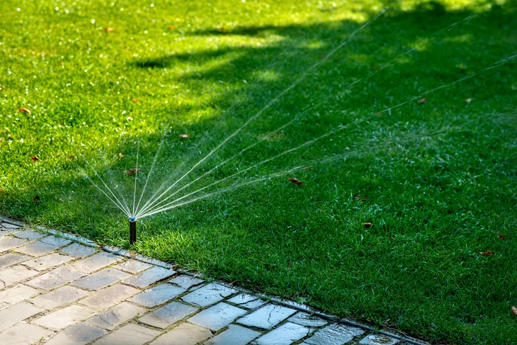 Jardinier professionnel taillant une haie avec un taille-haie électrique dans un jardin ensoleillé